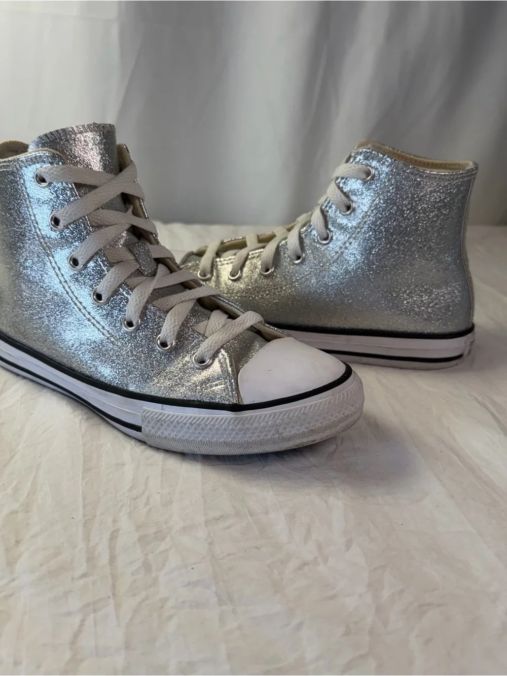Converse Silver Glitter Coated Kids sz3 High-Top Chuck All Star Sneakers